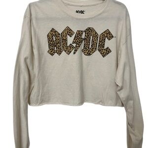 AC/DC Long Sleeve Crop Graphic Tee Leopard Size M/L